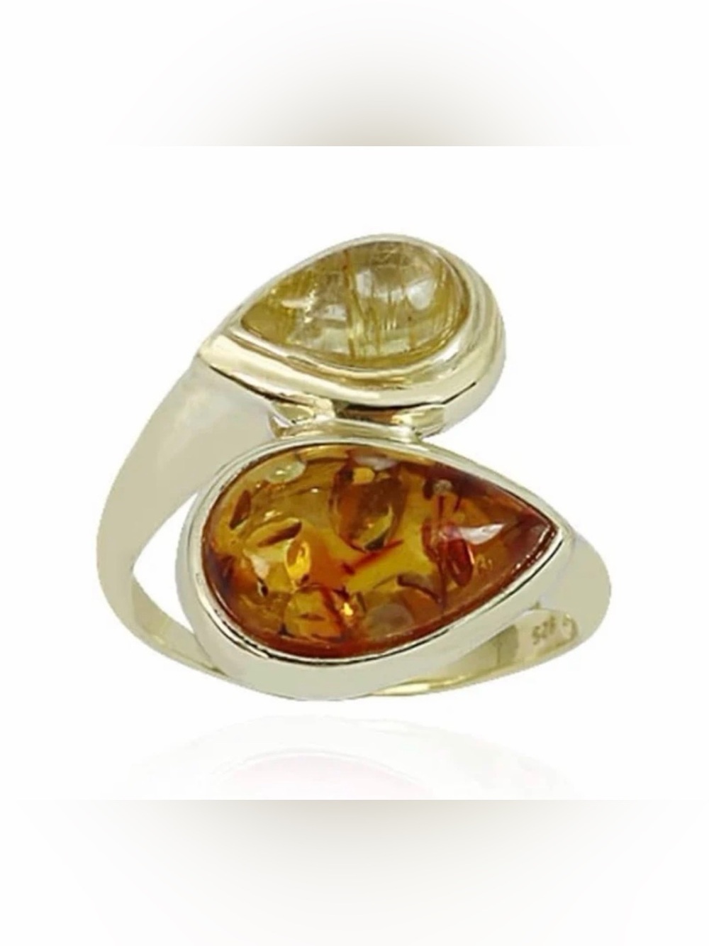 New! Genuine Baltic Amber 14k Gold Plated .925 Silver Ring